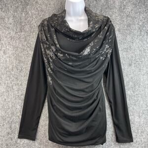 H2H Men T-Shirt Size Medium Slim Fit Cowl Neck Shirring Long Sleeves
